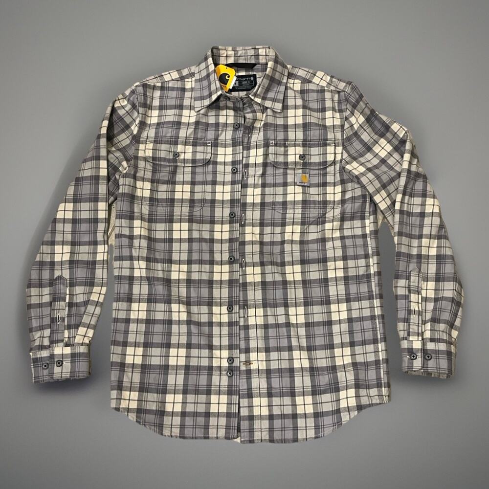Carhartt Shirt Small Gray Plaid Loose Fit Heavy Cotton Flannel Workwear S NEW